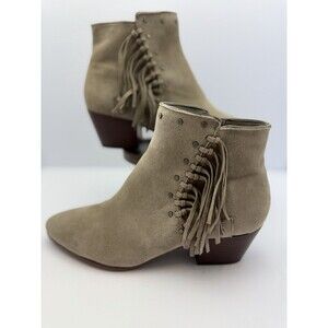 Sam Edelman Fringe Ankle Boots Womens 8.5 Suede Tan Western Boho Block Heel